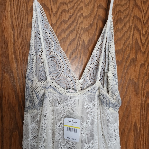 Free People Cream and Blue Lace Chemise - Picture 4 of 5